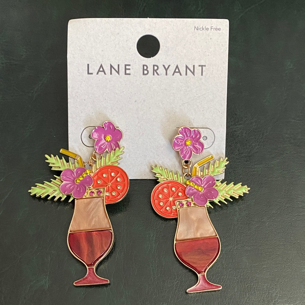 Lane Bryant Floral Cocktail Earrings - Pink and Green